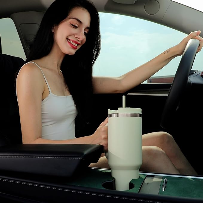 40oz Tumbler with Handle,Double Wall Vacuum Reusable Stainless Steel Insulated Water Bottle,With Leak Proof lid and Straw for Iced or Cold Beverages (Beige)