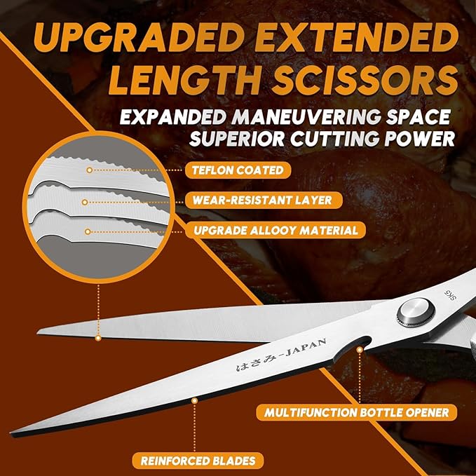 HUUSK Kitchen Scissors Set Silver - Upgraded Stainless Steel Kitchen Shear, Sharp Meat Scissors Dishwasher Safe, Heavy Duty Poultry Shears, Japanese Cooking Scissor for Food, Christmas Gifts for Women