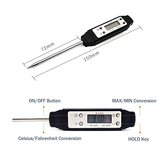 Meat Thermometer - Digital Food Thermometer for Cooking Kitchen - Automatic Calibration Pen Style Electronic Pocket Thermometer for Water Temperature, Barbecue (Yellow)