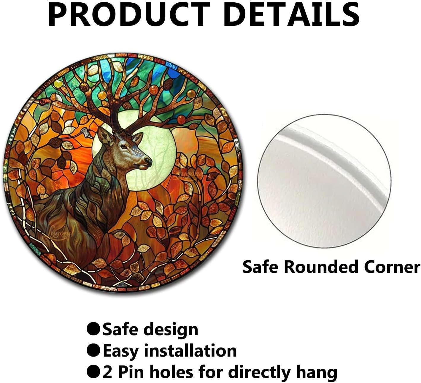 Lygond Metal Sign Tin Sign Circular Stained Glass Deer Vintage Metal Sign for Garage 8×8 Inches