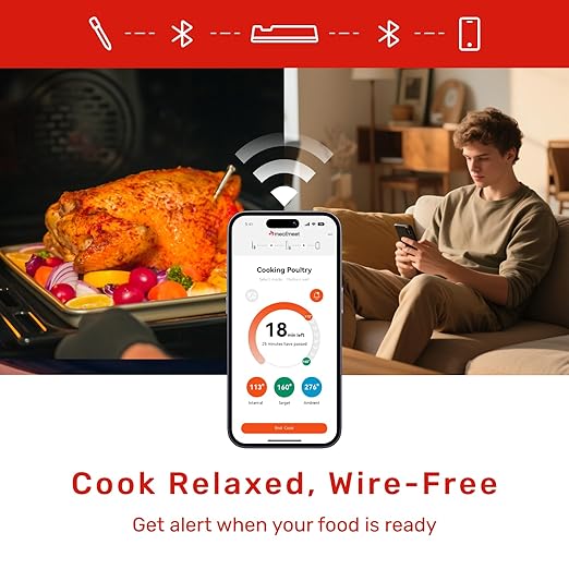 S Pro Bluetooth Wireless Meat Thermometer, 1080°F Heat, 6 Sensors, Enhanced Signal Base, EasySmart App, IP69, Ultra-Thin Probe, Digital Cooking Thermometer, Oven/Grill/BBQ/Air Fryer/Kitchen