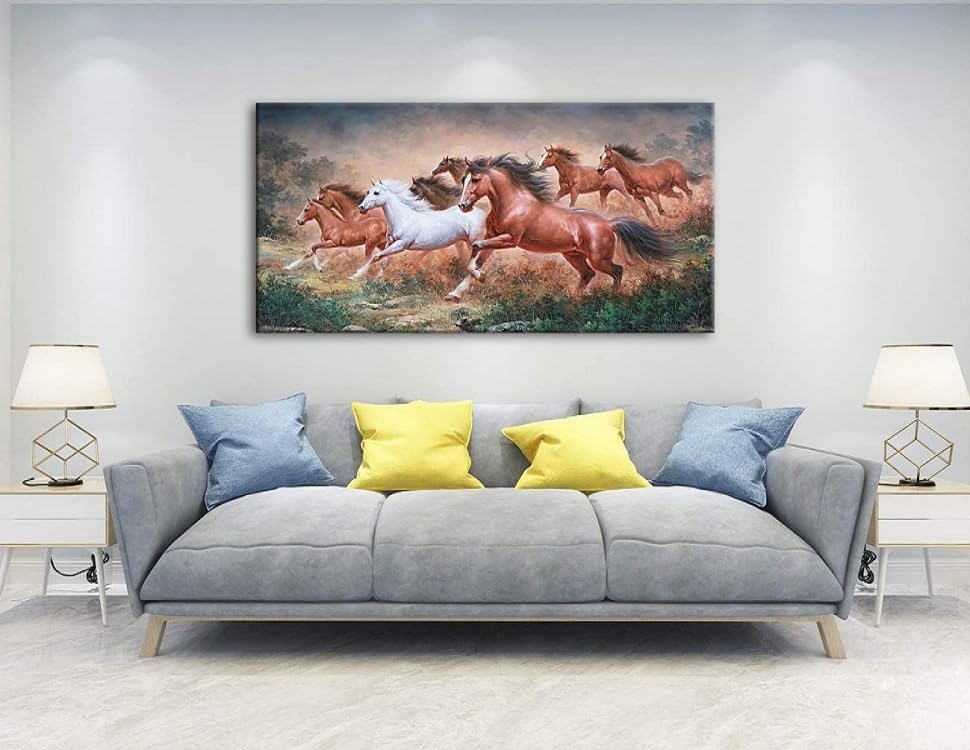 Yxbhhym Large Wall Art Running Horse Canvas Wall Art Animal Picture Prints Eight Horses Paintings Posters Animal Artwork for Wall Living Room Decor Framed Modern Farmhouse Decoration-24x48inches