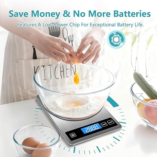 Food Scale, 33lb Digital Kitchen Scale, 1g/0.1oz Precision for Baking, Cooking, Meal Prep, Postage | Rechargeable Type-C, Tare Function, LCD Display Stainless Steel and Tempered Glass