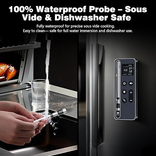 Smart Bluetooth Wireless Meat Thermometer – Wireless Smart Digital Meat Thermometer for Grilling, BBQ, Oven, Smoker, Air Fryer, and Kitchen – Great for Steak, Chicken, Turkey-Black