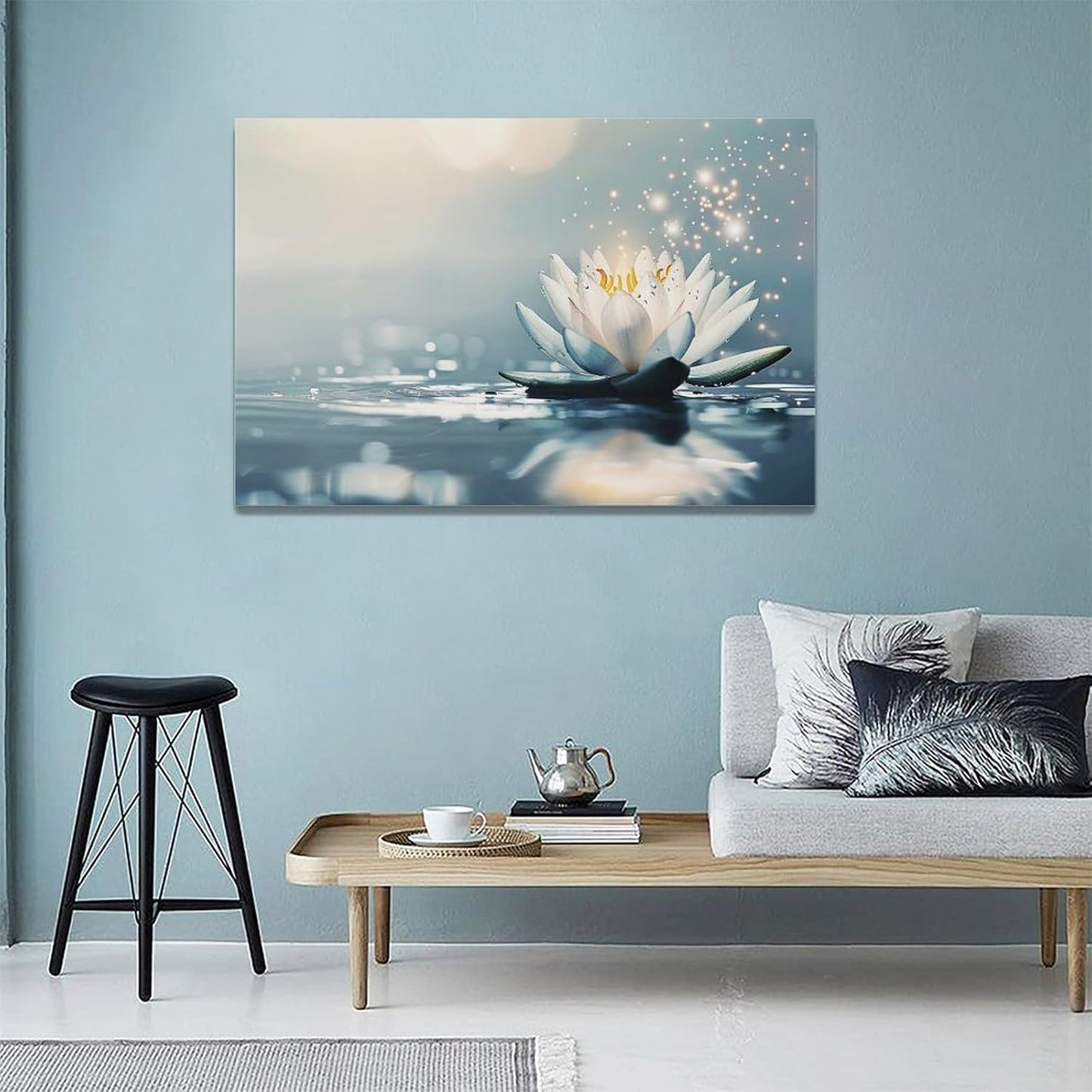 Bathroom Lotus Wall Art Floral Pictures Zen Meditation Wall Decor Yoga Spa Spiritual Canvas Print Painting Artwork for Bathroom Restroom Living Room Bedroom 16"x24"