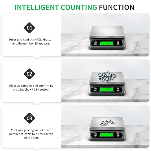 Large Food Scales for Kitchen 88lbs/40kg Digital Food Scale with Tare and PCS Funtion Stainless Stee Tray Baking Scale for Cooking with Adapter, 6 Unit (Grey, 40kg)