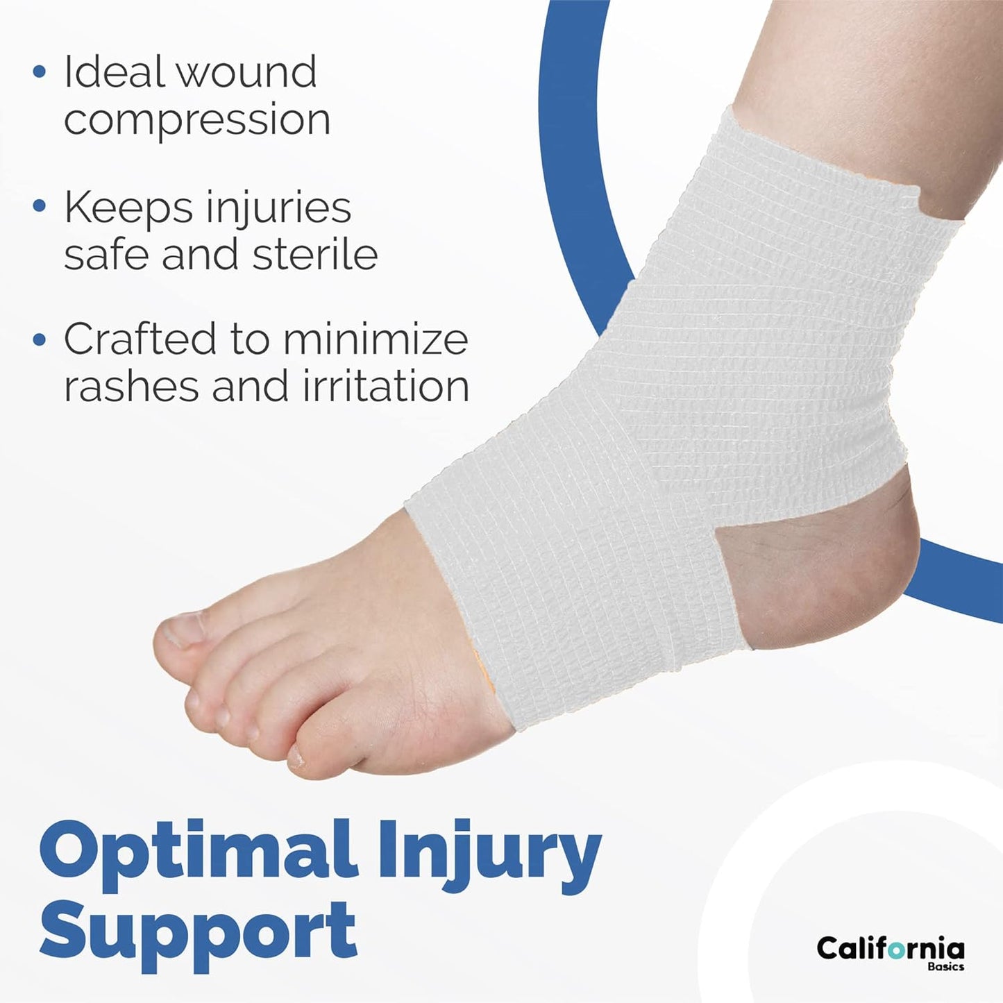 California Basics Self Adhesive Bandage Wrap - Self Adhering Non Woven Cohesive Bandage Rolls - Stretch Wrap - Multi Colored Athletic Tape for Wrist - Waterproof (2 inch- 12 Pack- White)