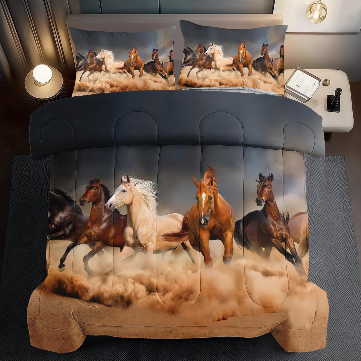 Western Horse Comforter Set Twin for Boys,Brown Western Cowboy Bedding Sets Twin Size, Farm Style Animal Horse Quilt for Boys, Southwestern Farmhouse Home Cowgirl Comforter Bedroom Decor