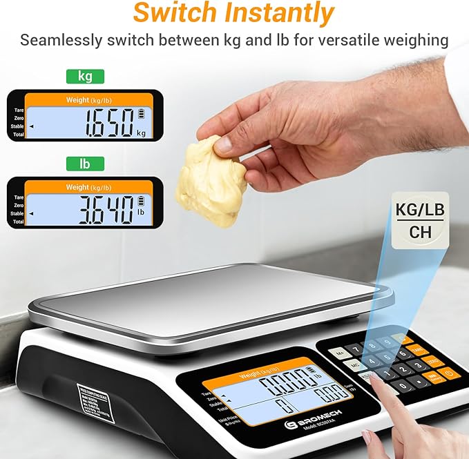 Commercial Kitchen Scale 66LB/30KG, Dual Upgrade LCD Display, Digital Price Computing, 5g Precision, Stainless Steel Pan for Produce, Meat, Food, Ideal for Farmers Market, Deli, Retail Outlets