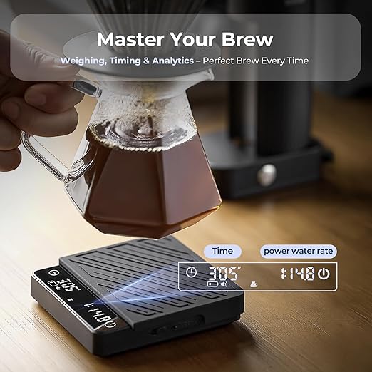 IKAPE Professional Coffee Scale with Timer, 2kg/0.1g High Precision Digital Scale, 4 Modes (Espresso/Pour Over Brew Ratio), LED Display, Auto-Tare, for Kitchen, Cooking, Espresso, Pour Over Coffee