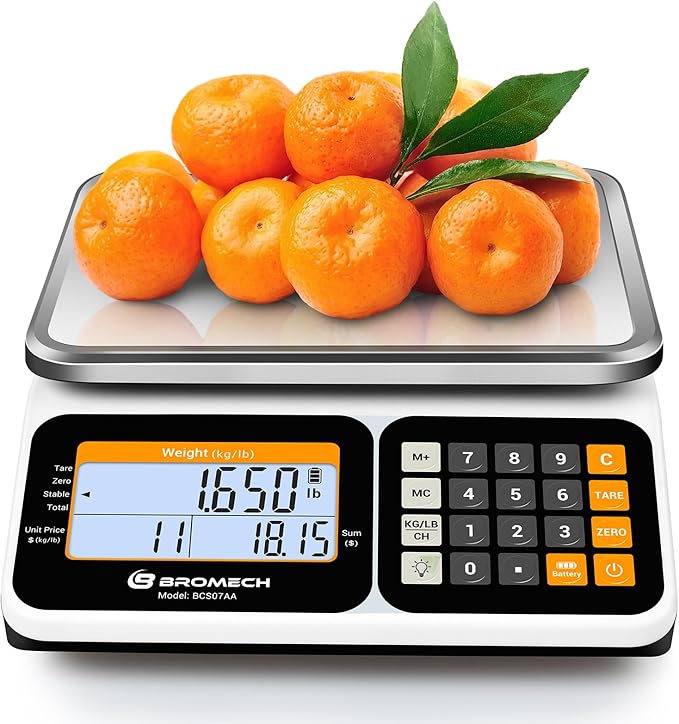Commercial Kitchen Scale 66LB/30KG, Dual Upgrade LCD Display, Digital Price Computing, 5g Precision, Stainless Steel Pan for Produce, Meat, Food, Ideal for Farmers Market, Deli, Retail Outlets