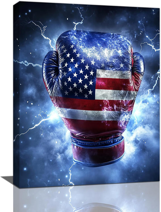 Sports Boxing Wall Art Canvas American Flag Wall Decor Prints Framed Painting Pictures Gifts Artwork for Bathroom Living Dining Room 16"x20"