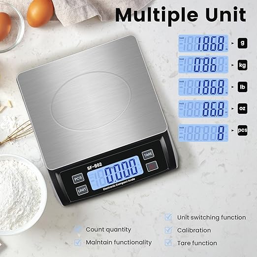 Digital Kitchen Scale 30kg/66lb Large Food Scale for Baking Cooking Stainless Bread Scale with LCD Display Counting Scales for Commercial (Color : Stainless Black)