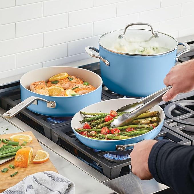 KitchenAid Hard Anodized Ceramic Nonstick Cookware Pots and Pans Set, 9 Piece - Blue Velvet
