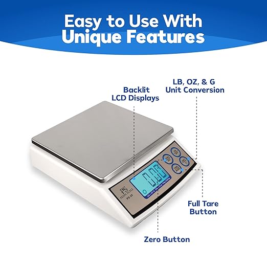 Penn Scale PS-20 Digital Kitchen Portion Scale - 20lb Electric Kitchen Scale with 0.01lb Readability - Removable Platter & LCD Display - KG, Lb, & Oz Unit Conversion (AC & Battery Powered)