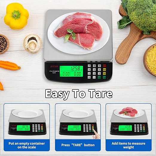 Large Kitchen Scale Black 40KG/88LB Commercial Food Scales Digital Weight for Cooking Meat Baking Bread Price Computing 304 Stainless Steel with Parts Counting Deli Stores Tare Function