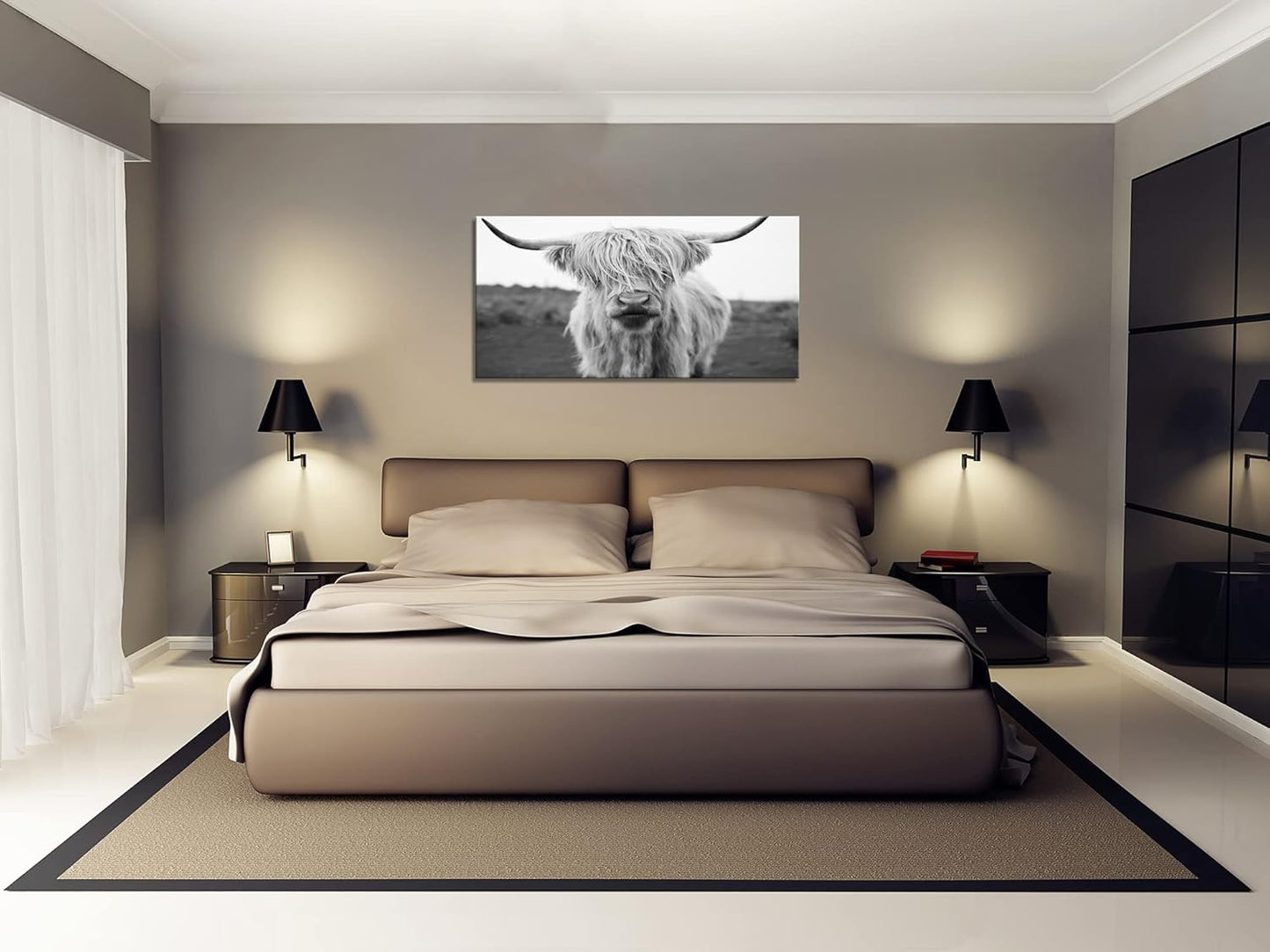 XXMWallArt FC3675 Highland Cow Canvas Art - Black and White Animal Wall Art for Living Room, Bedroom, Office Wall Decor