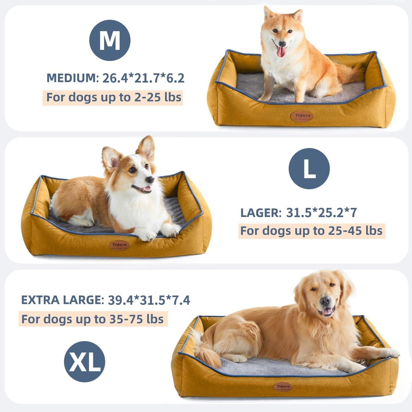 Orthopedic Dog Beds for Medium Dogs, Durable Egg Crate Foam Sofa Dog Bed wit Washable Removable Cover,Waterproof Lining,Pet Bed for Large Dogs (Mustard Yellow, 39.4" L x 31.5" W x 7.4" Th)