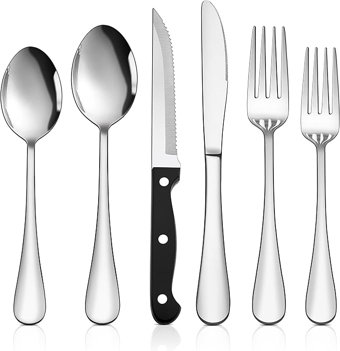 HaWare 48-Piece Silverware Set with Steak Knives, Stainless Steel Flatware Set for 8, Mirror Polished Cutlery Tableware Set, Eating Utensils Include Knife Fork Spoon for Home Kitchen, Dishwasher Safe