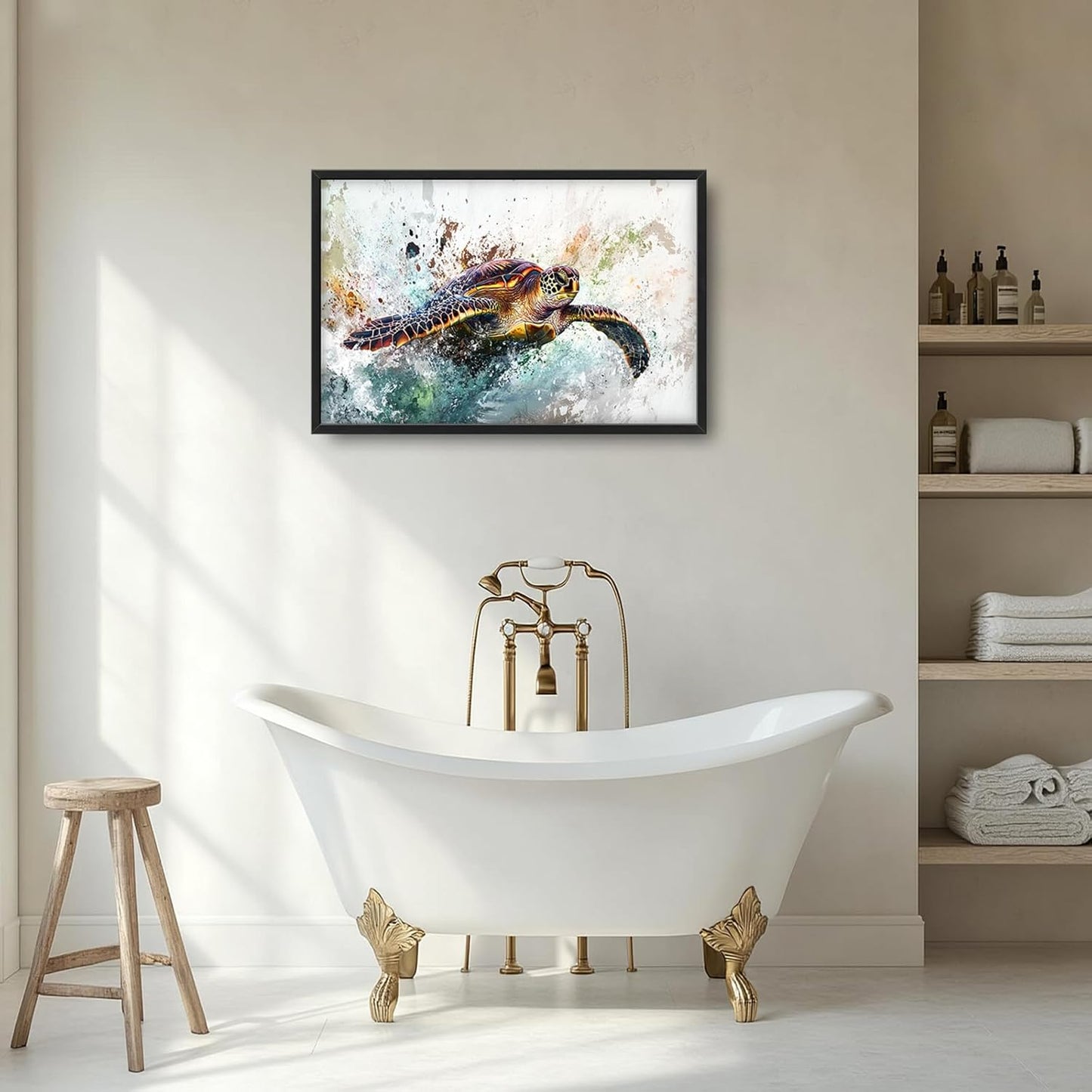 Extra Large Framed Sea Turtle Wall Art,Oversized Abstract Colorful Sea Nautical Wall Decor Pictures for Living Room,Canvas Print Painting Modern Artwork Bedroom Office Bathroom Home Decor 36L x24W