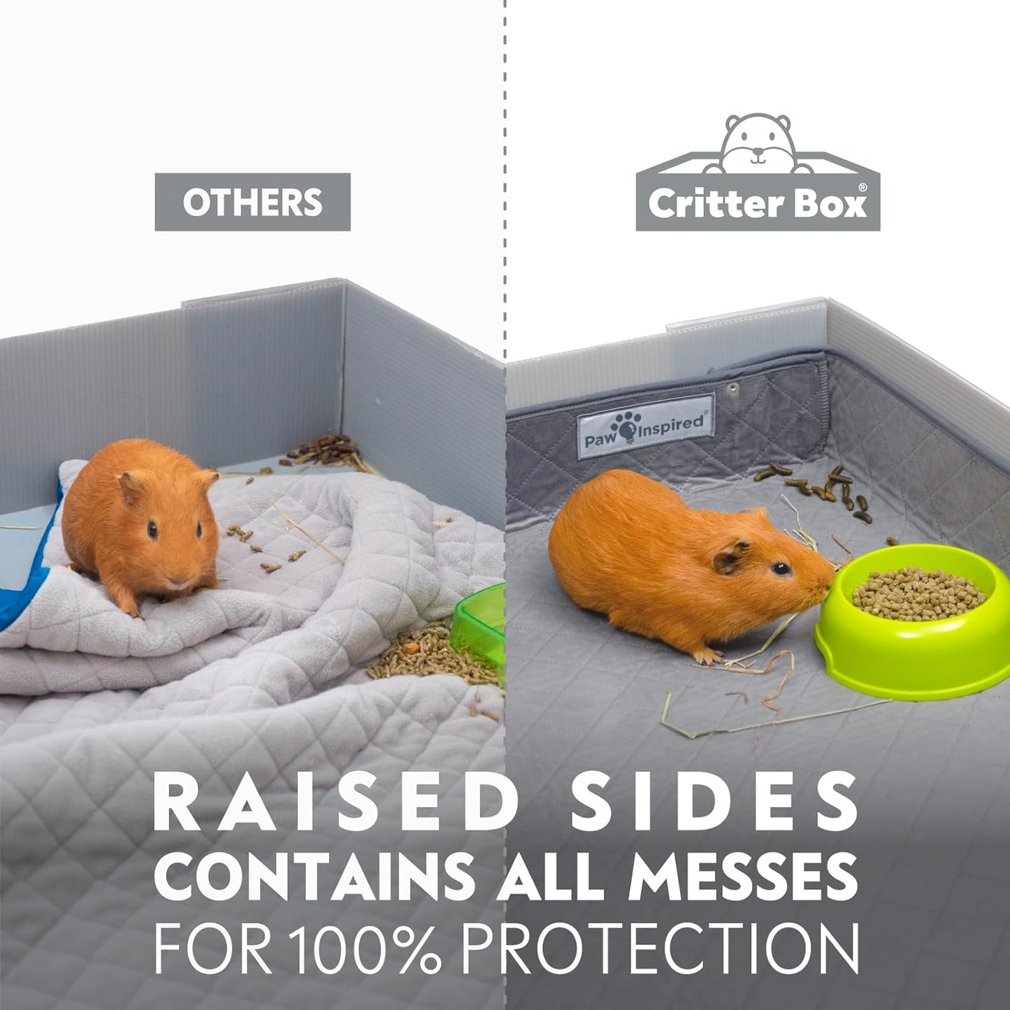 Paw Inspired Critter Box Washable Cage Liner, Reversible Fleece Bedding with Raised Sides for Guinea Pigs and Other Small Animals (C&C 2x4 (14" Grids), Gray/Pink)