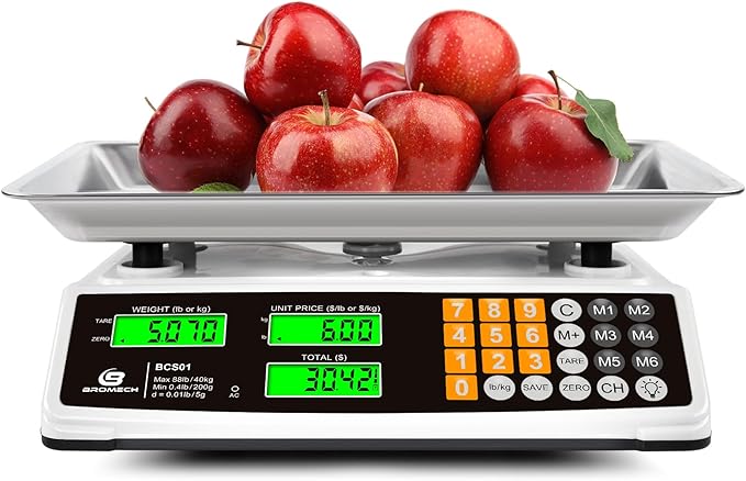 Price Computing Scale 88lb/40kg Commercial Food Scale for Produce Meat with Stainless Steel Large Platform, LCD Display, and Green Bright Backlight for Farmers Markets, Deli, （Not for Trade）