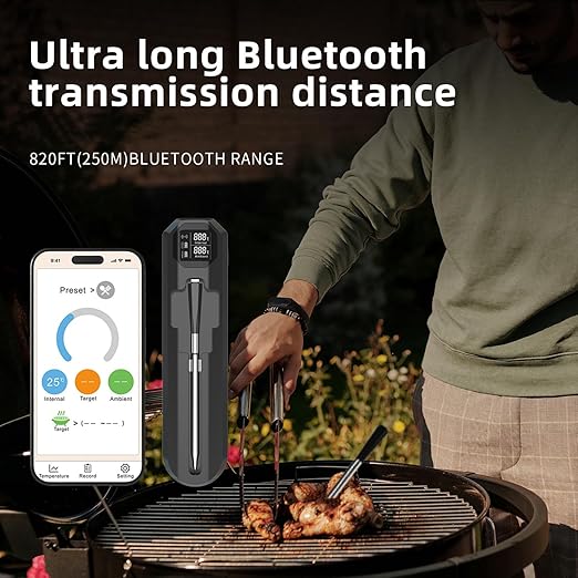 Wireless Bluetooth Meat Thermometer, 820ft Range, VA HD Digital Display, Instant Read, Waterproof Probe for Grilling, Oven, Air Fryer, Smoker, Turkey, Steak, Kitchen Cooking