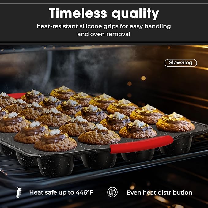 11-Piece Nonstick Stackable Baking Pans Set, Toxin-Free Bakeware Sets, Baking Pan Set with Silicone Handles, Includes Cookie Sheets, Loaf Pan, Pizza Pan, Muffin Pan, Red&Black