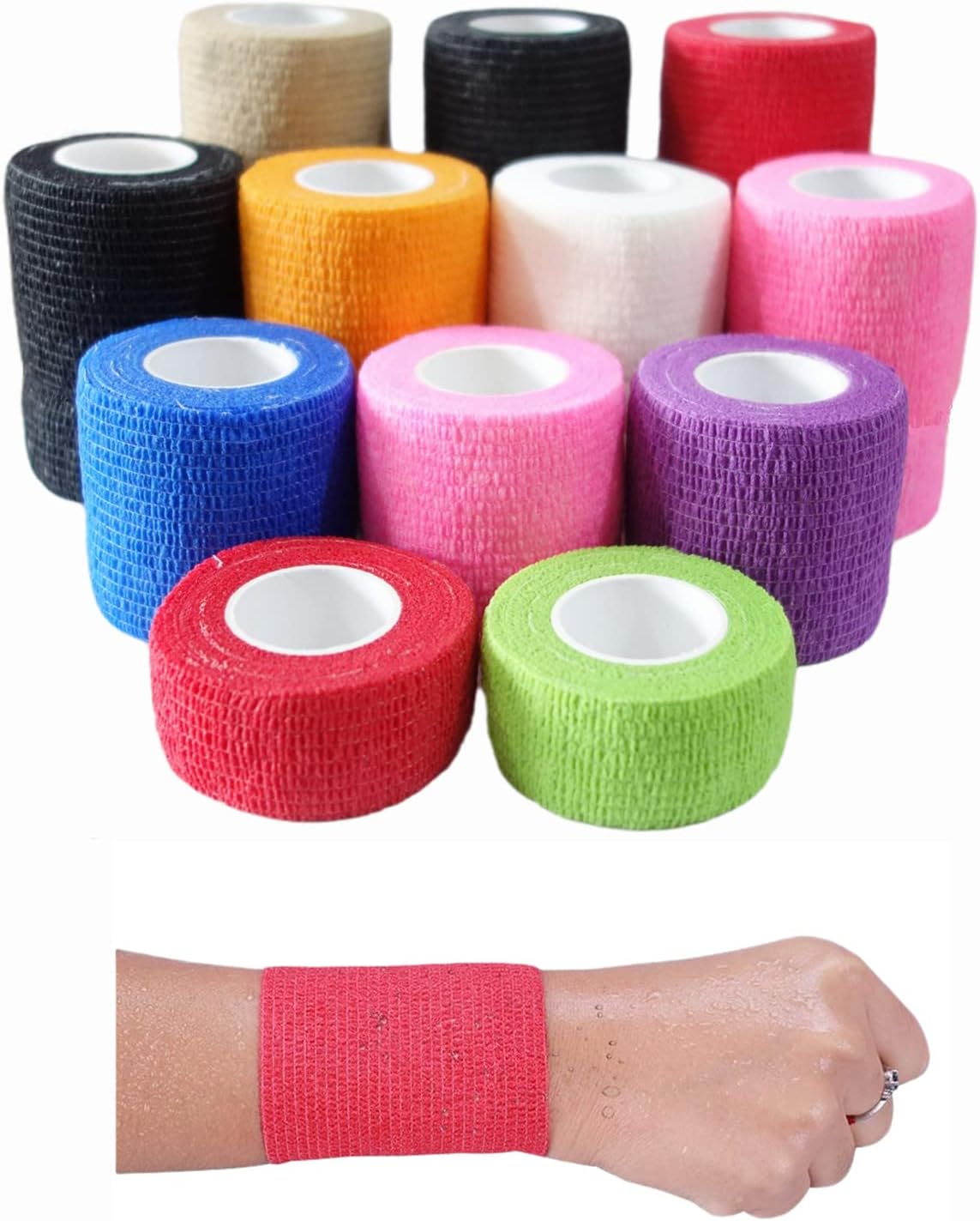 6 Pack 3" x 5 Yards Self Adhesive Bandage Wrap Breathable Cohesive Vet Wrap for Pets, Elastic Self-Adherent Tape for Sports, Wrist, Ankle (Black)