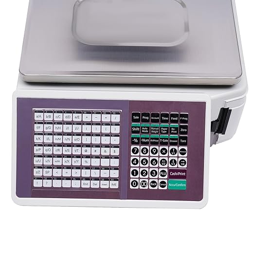 Label Printing Scale, 66Lbs Electronic Price Computing Scale with Pole Display Dual TD Thermal Label & Receipt Printer Commercial Barcode Scale for Supermarket Fruit Candy Snack Hot Pot Seafood Shops