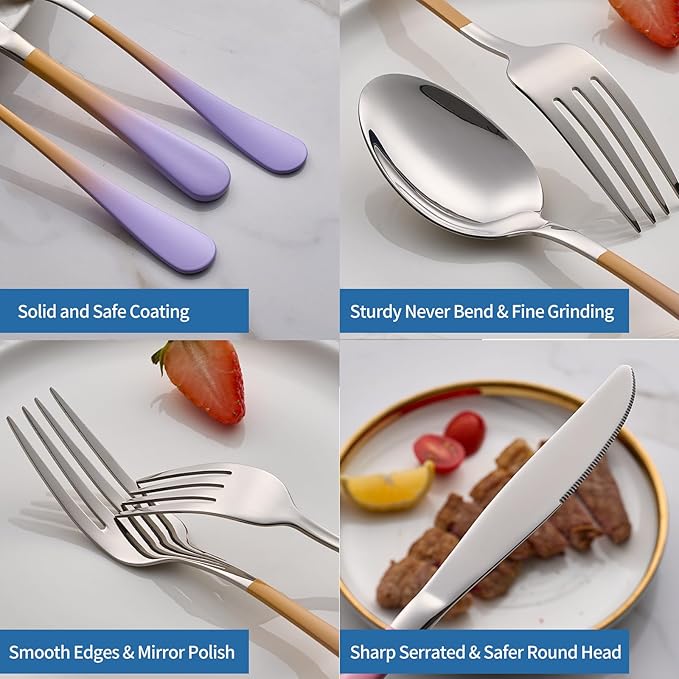 20-Piece Purple&Orange Silverware Set,18/0 Stainless Steel Colorful Handle Flatware Set, Service for 4, Modern Cutlery Set Includes Dinner Knives Forks Spoons, Mirror Polished,Dishwasher Safe