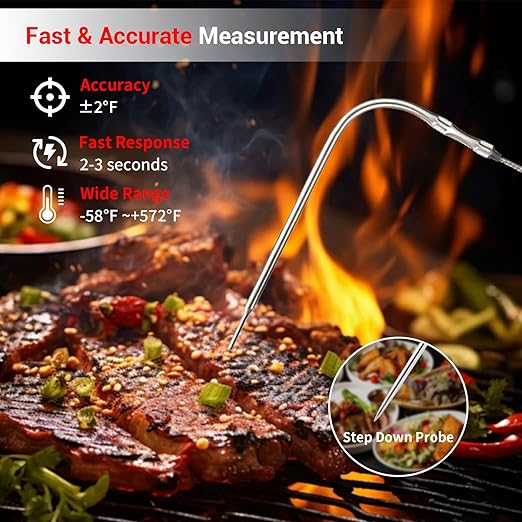 YFL Digital Meat Thermometer with Timer Mode and Backlight, Stainless Steel BBQ Food Thermometer, Premium Cooking Thermometer for Oven BBQ Grill Smoker Beef Turkey Camping & Kitchen Gadgets