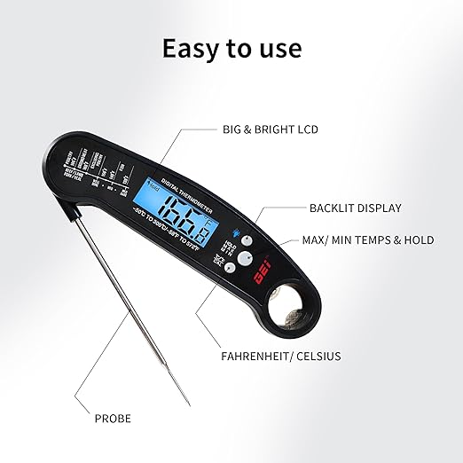 Meat Thermometer Digital, Instant Read Meat Thermometer for Grill and Cooking, Waterproof Food Thermometer for Kitchen and Outside, BBQ, Turkey, Candy, Liquids, Beef