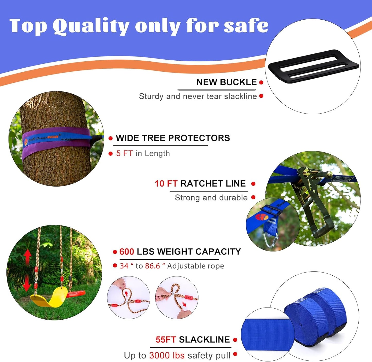 2x65 FT Ninja Warrior Obstacle Course for Kids with 13 Ninja Accessories - 600lbs Weight Capacity, Slackline with Swing Seat, Disc Swing, Ninja Wheel, Rope Ladder, Monkey Bar, Ninja Ring, Arm Trainer