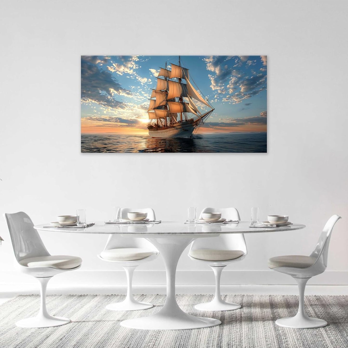 Large Nautical Ship Wall Art for Living Room Sailboat Ocean Landscape Art Big Space Size Bedroom Office Canvas Prints Pictures Painting Artwork Office Bedroom Home Decor 60"x30"