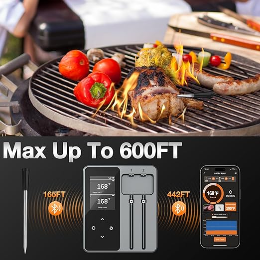 Meat Thermometer, Maypott 2 Probes Wireless Digital Instant Read Meat Steak Thermometer Probe for BBQ Grill, Oven, Kitchen iOS & Andorid APP 2000mAh BBQ Accessories Adult Thermometer