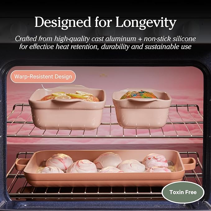 Our Place Bakeware Set | 5-Piece Nonstick, Toxin-Free, Ceramic, Cast Aluminum Set with Oven Pan, Bakers, & Oven Mat | Space-Saving Nesting Design | Oven-Safe | Bake, Roast, Griddle and more | Char