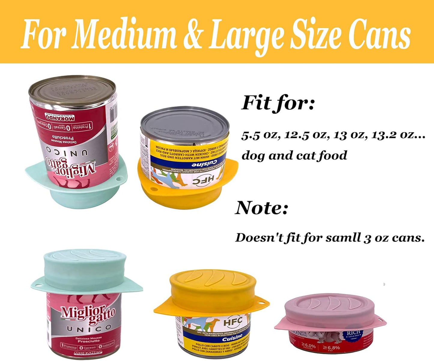 3 Pack Dog Cat Food Can Lids - Silicone Stretch Lids Covers for Pet Food Cans, Reusable Universal Size Fit Medium and Large Size Cans