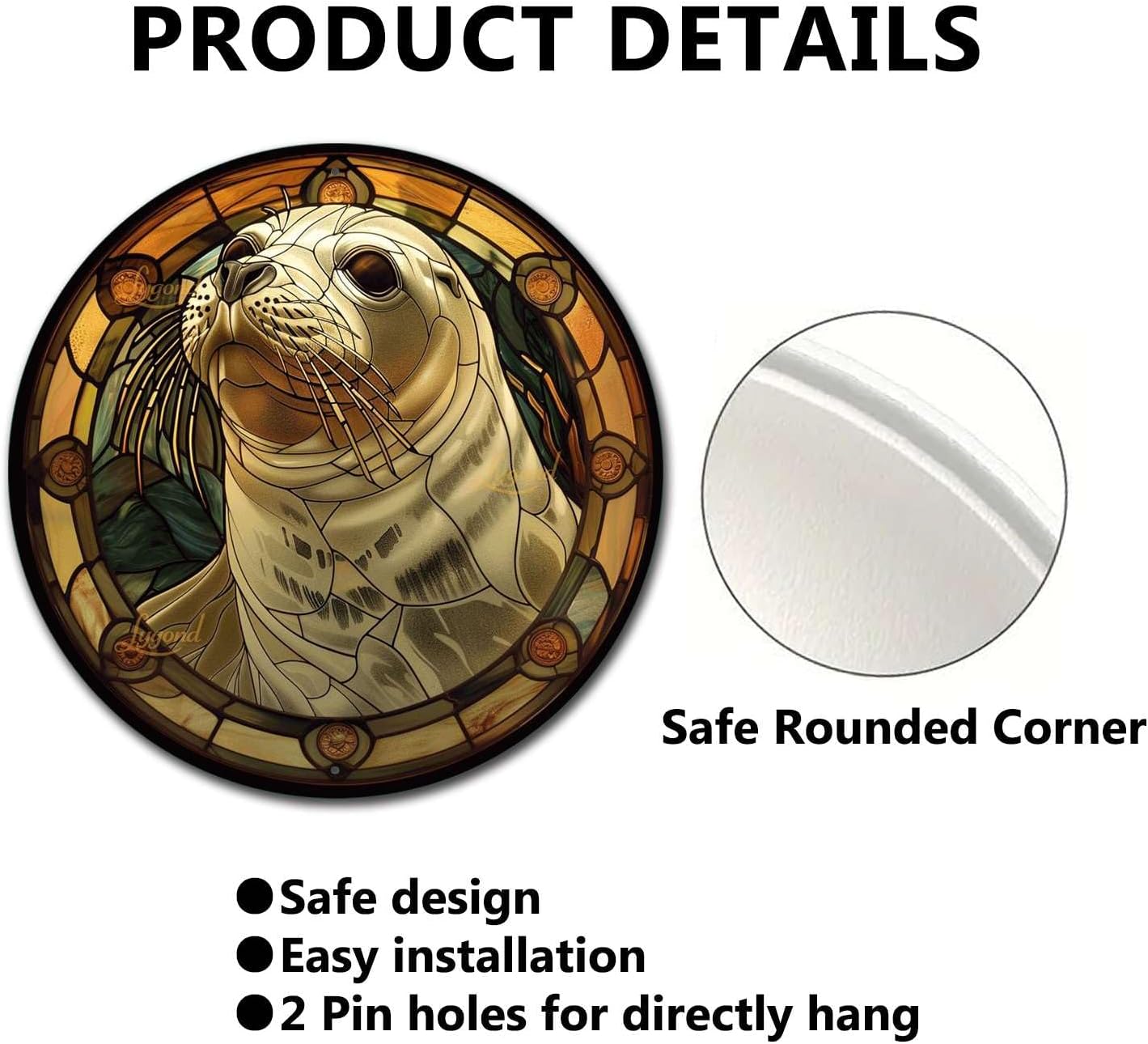 Lygond Metal Sign Tin Sign Circular Stained Glass Harbor Bathroom Signs Decor For Patio 12×12 Inches