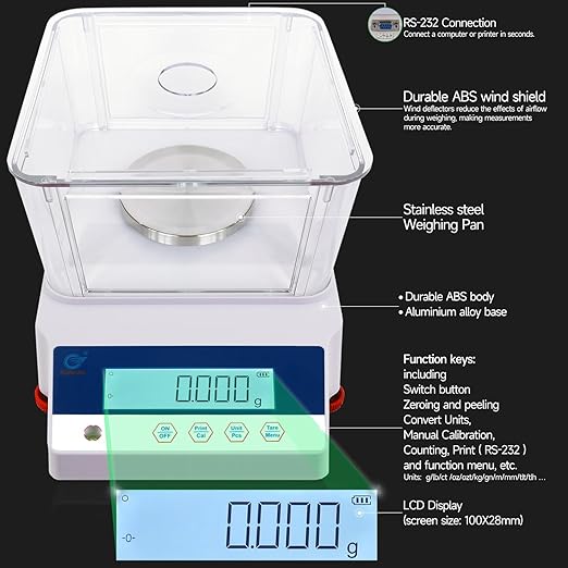 Lab Scale 300g X 0.001g High Precision Electronic Analytical Balance .001 Gram Accuracy Laboratory Lab Precision Scale Digital Kitchen Balance Scale Jewelry Scale Scientific Scales with RS232