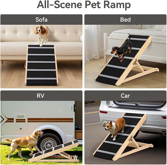 PawGiant Portable Dog Ramp for Bed, 39.4" L x 16.9" W Extra Wide Wooden Pet Ramp for Large Small Dogs, 5 Adjustable Heights from 14.5" to 26.3", Foldable Dog Ramp for Car Couch, Hold Up to 200LBS