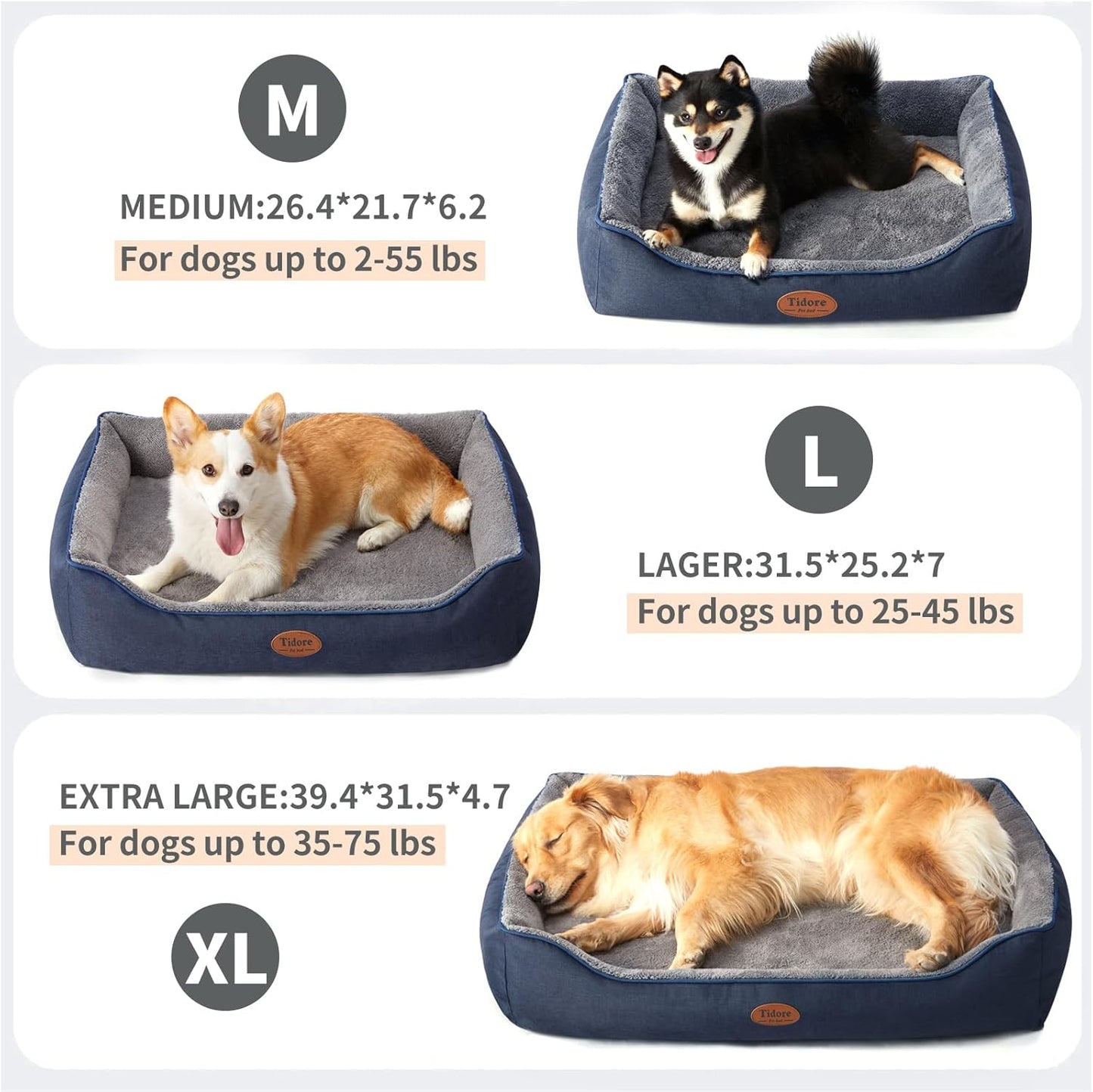 Orthopedic Dog Beds for Medium Dogs, Durable Egg Crate Foam Sofa Dog Bed wit Washable Removable Cover,Waterproof Lining,Pet Bed for Large Dogs (Navy Blue-Velvet, 39.4" L x 31.5" W x 7.4" Th)