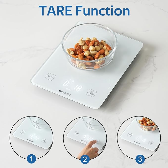 IP67 Waterproof Food Scale with Tempered Glass Surface, 22lb Kitchen Scale 1g Precision, USB Rechargeable, LED Display, Grams and Ounces, for Baking, Cooking, Making Sourdough Bread. White