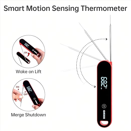 ONIKK Meat Thermometer Digital, 0.6 Sec Instant Read Food Thermometer, ±0.5℉ Accuracy, IPV7 Waterproof, Motion Sensing, for Cooking Grilling, Frying, Steak, Oven, Candy, Outdoor BBQ Accessories