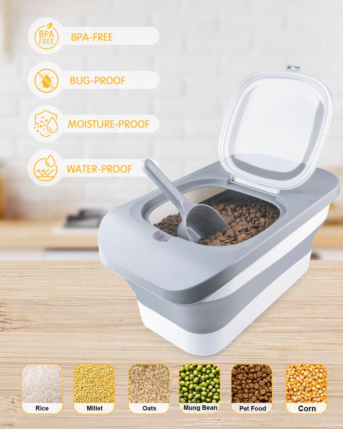 13 Lbs Dog Food Container, Collapsible Dog Food Storage Container with Airtight Lid, Cat Food Storage container Dry Food for Pets, Rice, Cereal, Silicone Pet Bowl and Dog Food Scoop