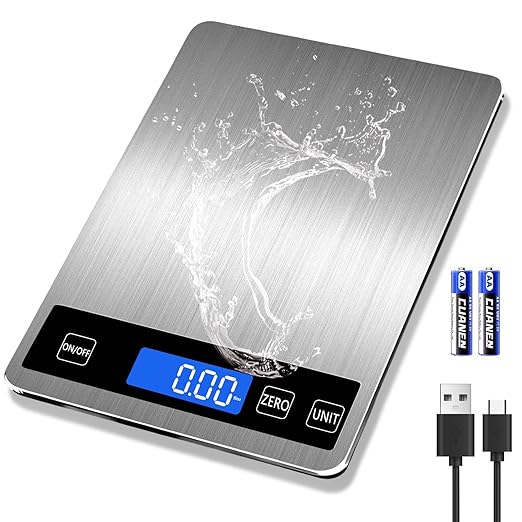 Food Scale, 33lb Digital Kitchen Scale, 1g/0.1oz Precision for Baking, Cooking, Meal Prep, Postage | Rechargeable Type-C, Tare Function, LCD Display Stainless Steel and Tempered Glass