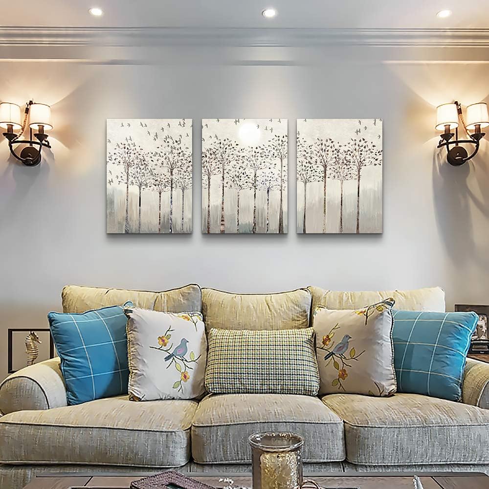 trees and birds Abstract Paintings Canvas Prints Wall Art for Bedroom Bathroom Wall Decor office Artworks Pictures Wall Decorations for Living Room,3 Piece Sunrise and sunset Modern Home Decoration