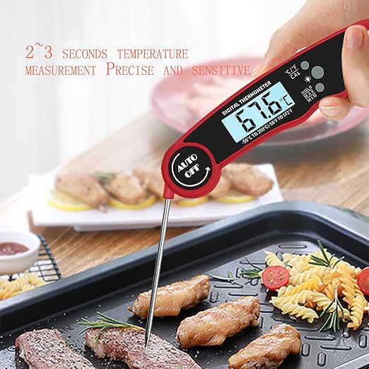 Meat Thermometer Digital, Instant Read Food Thermometer for Grilling and Cooking, Waterproof Kitchen Probe with Backlight for Home, Outdoor Grilling and BBQ