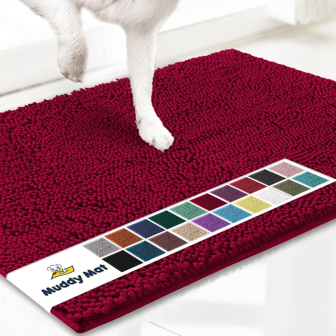 Muddy Mat® Original Dog Door Mat for Muddy Paws, Super Absorbent Microfiber, Non-Slip Washable Pet Rug, Quick Dry Chenille Entryway Carpet, Machine Washable Indoor Outdoor mat, Maroon 19"x30"