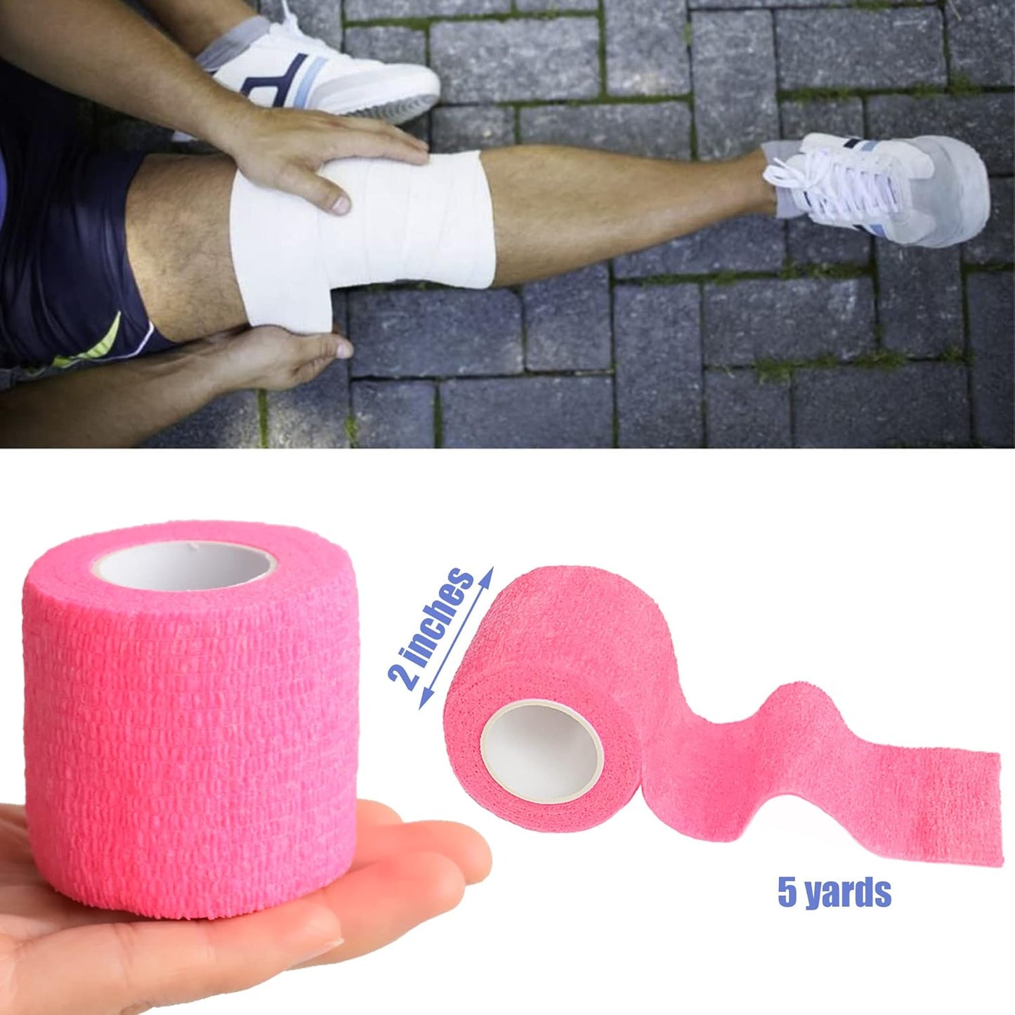 9 Pack 2" x 5 Yards Self Adhesive Bandage Wrap Self Stick Wrap for Ankle, Wrist, Finger, Sports, Breathable Cohesive Vet Tape for Pets (Pink)